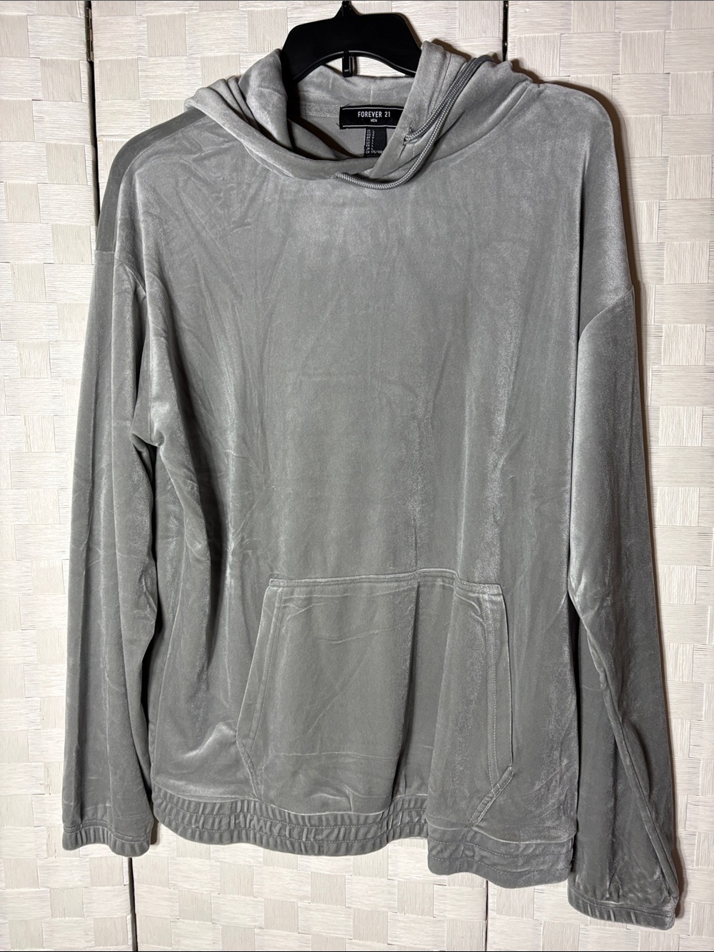 Forever 21 Men’s Light Gray Velour Crewneck Hoodie Sweater